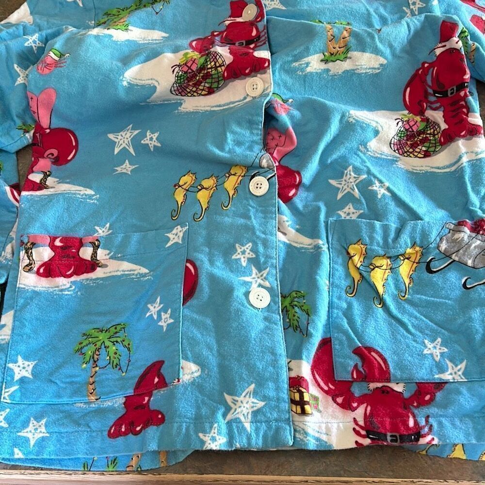 Nick & Nora Santa Claws Flannel Pajama Set Holiday Christmas Lobster Santa Seaho - Picture 7 of 10
